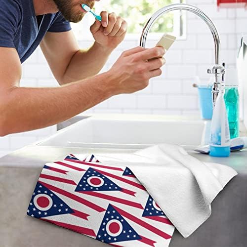 Охајо државно знаме рачно крпи за лице и миење на телото меки меки за миење садови со симпатични печатени за кујна за кујна во бања