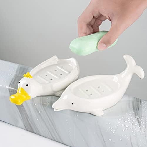 Зеродеко симпатична керамичка сапун сапун сапун држач за сапун само одводнување сапун сапун лента за облик на сапун за сапун, животински