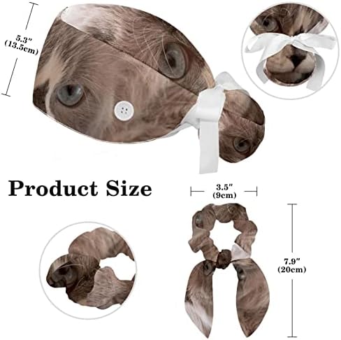 Bouffant Scrub Chats со копчиња џемпери и хируршки капачиња за коса за жени, симпатична розова мачка лента за ленти