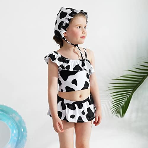 Weixinbuy Бебе девојки за капење за капење за капење во бикини крава печатење летна облека за плажа облека облека со две парчиња костим