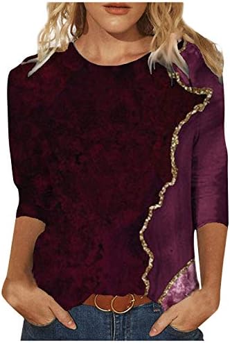 Женски врвови модна маица женска пролетна печатена печатена средна должина на ракави екипаж-вратот на вратот на летните врвови на летните