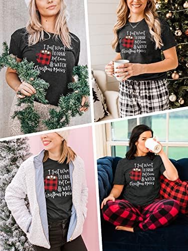 Божиќна графичка кафе графичка маица жени смешно симпатично слатко какао врвен филм гледајќи екипаж со кратки/долги ракави маички кошула