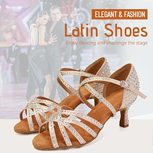 Ruybozry Women Rhinestone Ballroom Dance Shoes Latin Salsa Performance Dance Shoes, YCL356