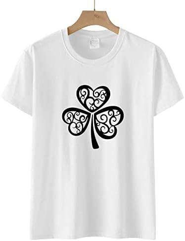 Women'sенски Свети Патрик, Шамрок Детелина, Цветна печатена маица, маица со кратки ракави, кошула на вратот на екипажот