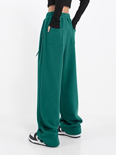 Женски широки нозе џемпери, обични лабави јога панталони удобни дневни џогери со џебови со џемпери со џебови