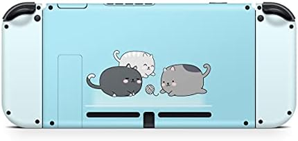 Зачуден дизајн Kawaii Cats Skin компатибилен со Nintendo Switch, симпатична маче сина прекинувач кожа, налепница винил 3M, целосна обвивка