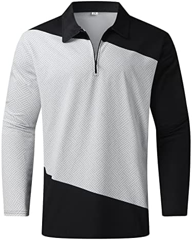 Vnihaq потта за мажи Стилски обичен принт со долги ракави Поло кошула џогирање на активна облека на отворено атлетско тренерство
