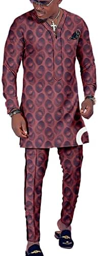 Африкански маж со 2 парчиња кошула со облека и пан -дашики со долг ракав Традиционална анкара тренерка