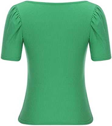 Секси V вратот на ракав за ракав за жени трендовски тенок фит маица летни цврсти маици удобни Y2K слаби кошули на блуза