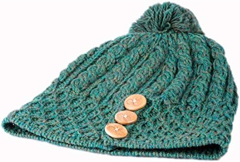 Детали за женските женски мелници Аран Волнен, мерино волна капа со боб - прекрасен дами кабел за глава плетена beanie - една големина