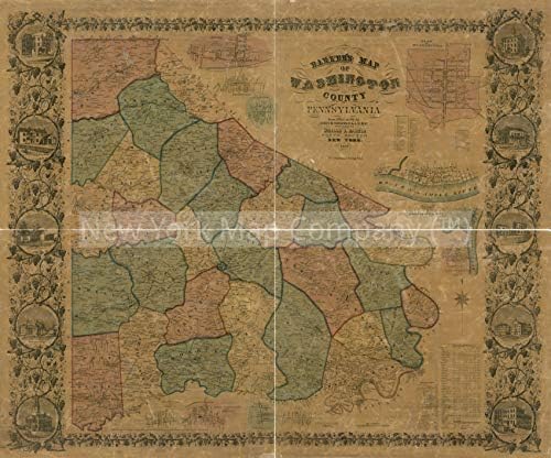 Бесконечни фотографии 1856 МАП | Карта на Баркер од округот Вашингтон, Пенсилванија: Од вистински истражувања | Бел