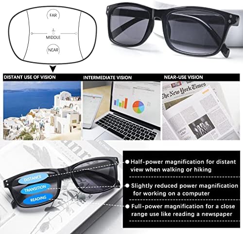 Videbla 3 пакет Прогресивно мултифокус читање очила за сонце за жени мажи УВ заштита Мултифокално трифокално сонце за читање очила