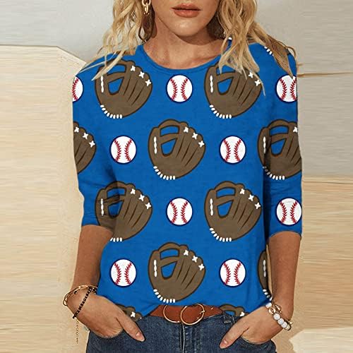 Женски маици врвови мода 3/4 ракави на вратот за бејзбол печати мајки маици лабава обична тунична блуза за Денот на мајката