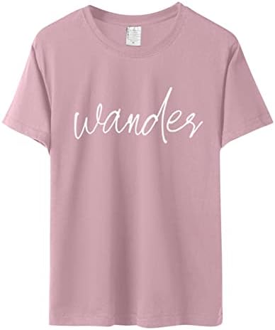 Женски летни врвни обични букви печати маица Туника лабава кратки ракави за жени