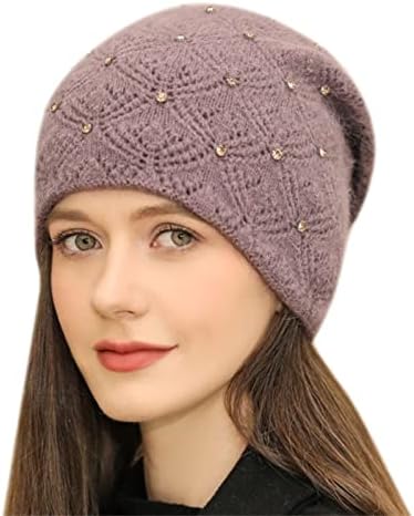 Womenените Елегантен трендовски топол бучен мек кабел за истегнување плетена зимска капа со бисери брада, најкул капи, најкул капи