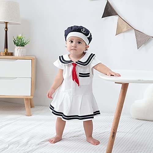 LXKIKMM May Baby Girls Sailor Marine Navy Romper Onesie Облека со капа