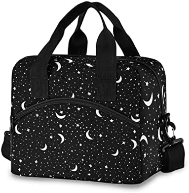 Zzaeo Black Space Star Mone Moon ручек, изолирана торба за торба за ладилник за ручек за жени кои работат пикник