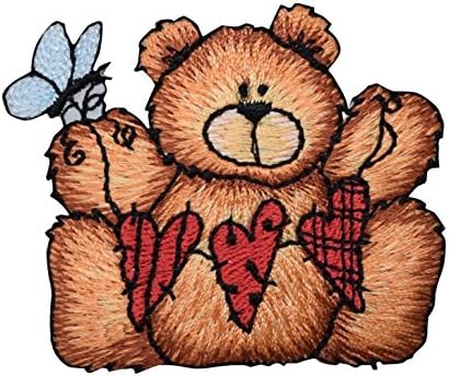 Теди мечка - низа срца - извезено железо на лепенка