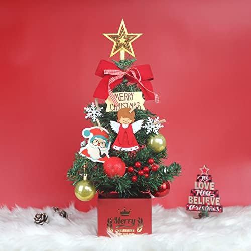 Мини Десктоп новогодишна елка убава исклучителна вештачка Божиќна декорација со стабилна база, додава Божиќно чувство за вас,