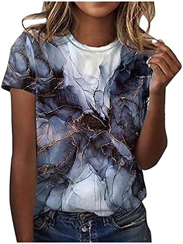 Женски летни врвови, обични кратки ракави вратоврски маички маички смешни графички маички удобни екипаж вратот кошула тинејџерска