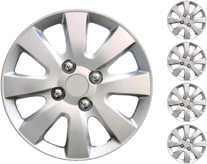 Копри сет од покривка од 4 тркала од 14 инчи сребрен Hubcap Snap-on Fits Mitsubishi