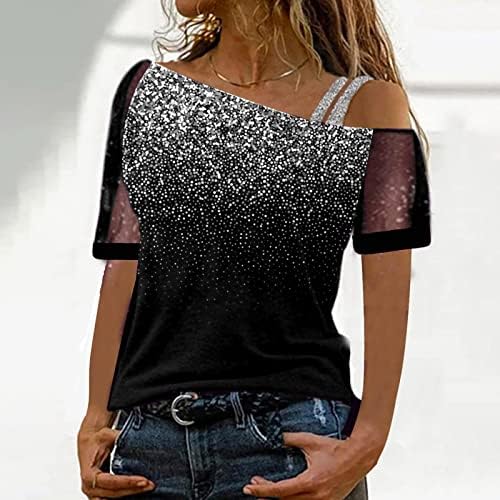 Тинејџерски девојки надвор од рамото 2023 година памучна графичка мрежа крпеница за крпеница лабава вклопена маичка за кратки ракави