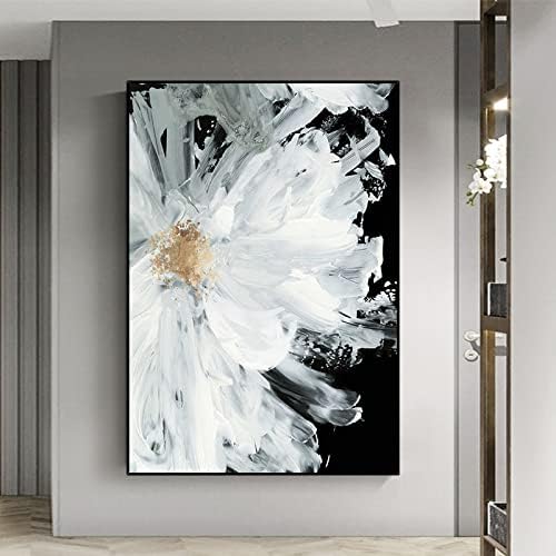 рачно насликана современа уметност 3Д масло сликарство на платно црно-бело божрка цвет цветна дебела текстура палета слики