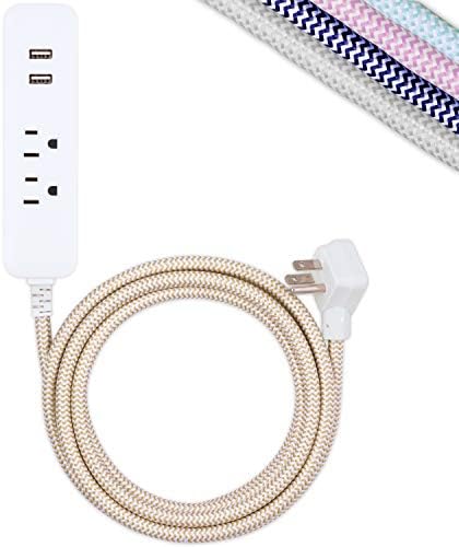 Продолжен кабел за полнење на станицата за пополнување на лентата за струја, 2 места, 2 USB порти, рамен приклучок, плетенка со кабел,
