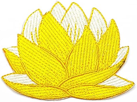 Hho patch жолт лотос цвет железо на закрпи лотос цвеќиња симпатична цртана филмска везена аплика за лепенки за лепенки DIY за облека ранци