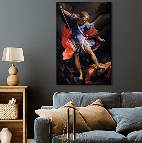 ArtPrints1Stop Canvas Print Wall Art - Архангел Мајкл го гази сатаната од Гвидо Рени - 24х36 инчи