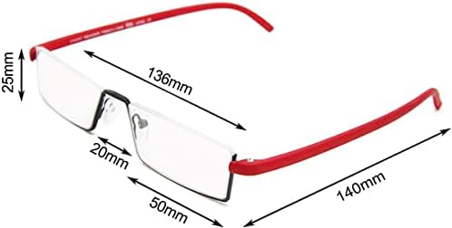 РИВИ Дами Стилски Очила За Читање Со Половина Рамка За Жени лесни правоаголни метални читачи со Футроли, Црвена +2.0