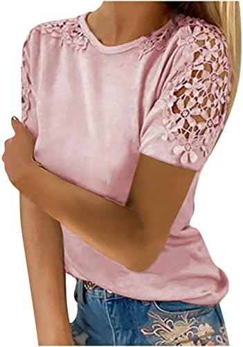 Дами Екипажот Вратот Врвови Лето Краток Ракав Блуза Удобност Бои Облека Мода Чипка Памук Основни Маица За Жени