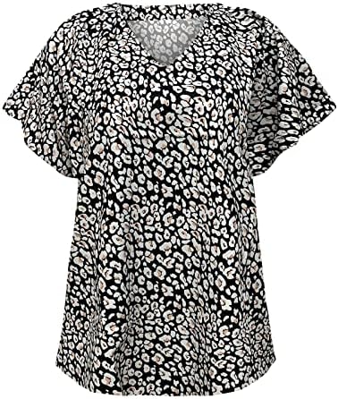 Boho маички за дами руфли кратки ракави длабоки v вратот спандекс цветни печатени блузи маица тинејџерски девојки магистерски магистер