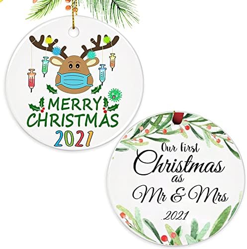Божиќни украси, 2021 Божиќни украси што висат подарок за декорација, тркалезно двострано печатење Божиќни украси дома затворено на отворено
