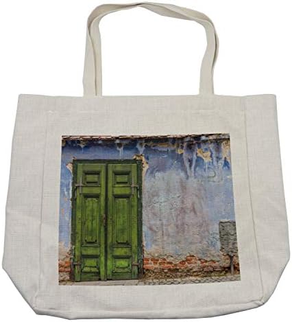 Амбесон рустикална торба за купување, обоена куќа со пастел изморена рустикална врата стари денови од зградите, еко-пријателска торба за
