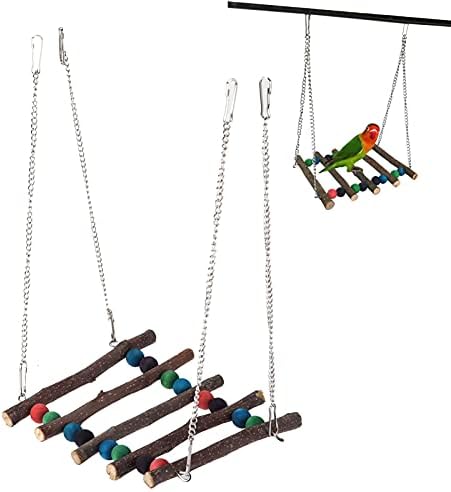 Играчка за замав за птици, шарен дизајн на мост за суспензија за замав, олеснување на здодевноста дрвена миленичиња искачувајќи се за