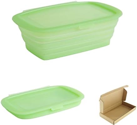 Кутија за складирање на силиконски преклопување на MOCMTJSK со капак, 1L повлечен зеленчук овошје, кутија за ручек, бенто торба