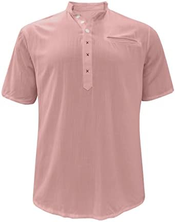 XXBR машки памук и постелнина хенли кошула хипи-обични маици со плажа лапчиња лаптолна јакна со полу-ракавици цврста маица