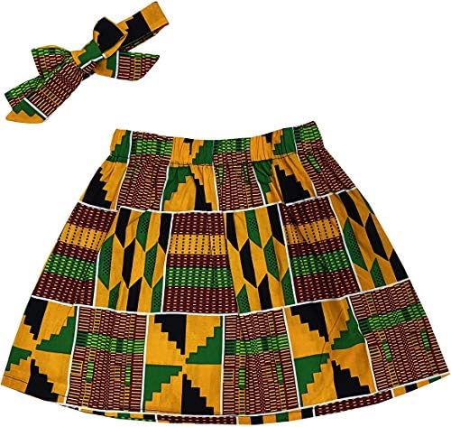 Алина Бел Африкански бебе девојки здолништа Кенте печатење облека Кратко здолниште+лента за глава 2 парчиња поставена облека