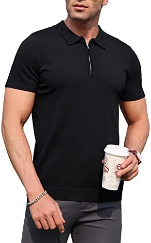 RQP Mens Zipper Polo кошула плетена обична четвртина патент маичка гроздобер кратка ракав со маичка летна пулвер маичка