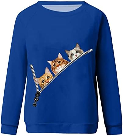 Женска мачка за маички симпатични животински графички кошули трендовски новини смешни маички врвови на лесна долга ракав блуза блуза