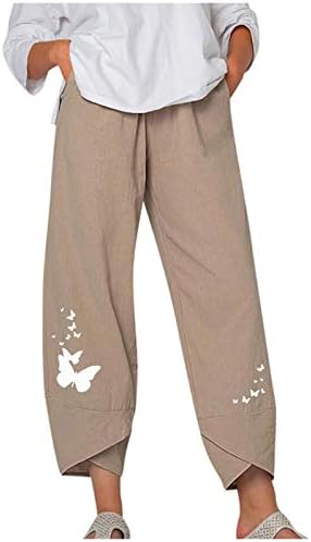 Ронгкси широко нозе памучни еластични обични панталони женски половини Постелнини панталони влечење панталони Обични жени облека