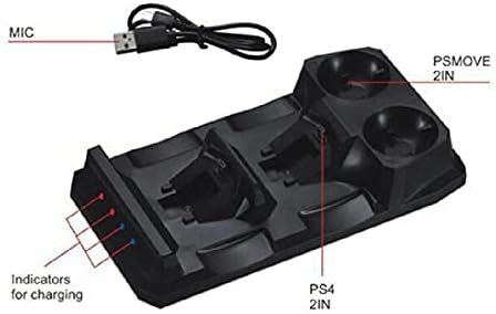 4 Во 1 Црн Контролер DC 5V LED Двојна LED Полнач За Полнење Приклучна Станица Стојат За Playstation 4 Игри Уред Делови Додатоци