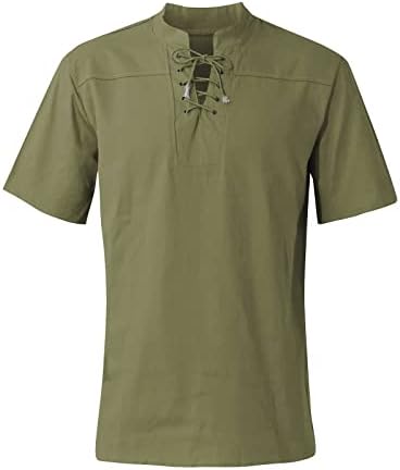Машки маици Rtrde Цврста боја Ретро-чипка-јака случајна V-врата за влечење на кратки кошули со кратки ракави врвни кошули