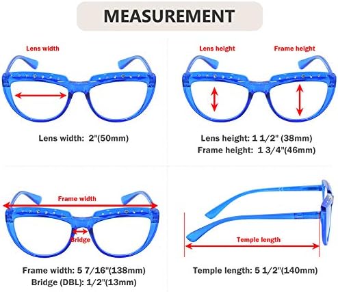 Очила За Читање очила За Жени Читачи На Кристали Преголеми Очила За Дизајн На Полумесечина-Црвена+1,75
