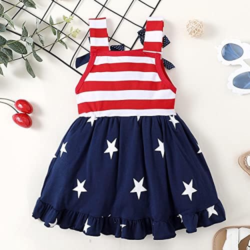 Магичен парк бебе девојки патриотска облека дете дете на 4 -ти јули облеки Детска американска знаме фустани starsвезди ленти фустани