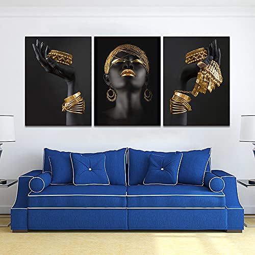 Мамаго платно wallидна уметност сликарство африканска жена слики модерно злато црна жена која држи златни накит постери отпечатоци уметнички