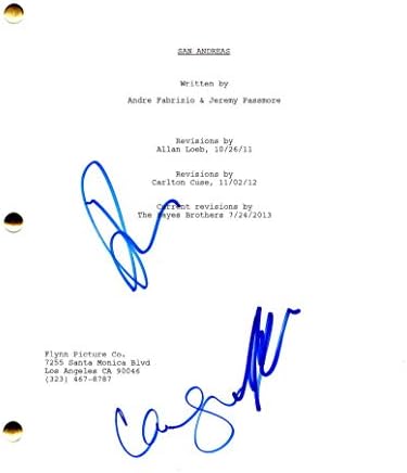 Двејн „Рок“ nsонсон, Карла Гугино, Арт Паркинсон, потпишано автограм - скрипта за филмови во Сан Андреас - Пол amамати, Кајли Миног, Ион