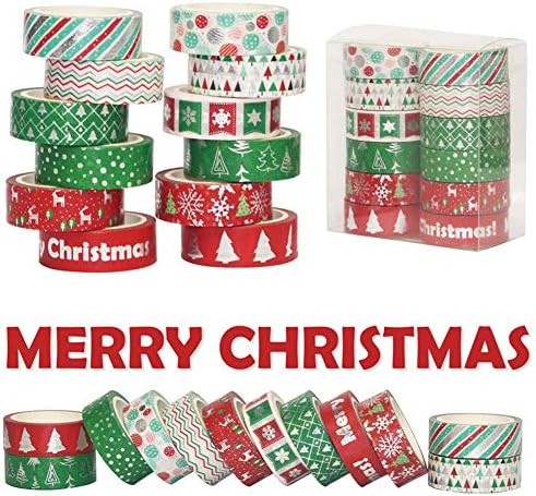 SOPCONE 12 ROLLS Christmas Washi Tape, лента за маскирање ширина од 15мм, поставена декоративна лента за празници за фолија за XMAS Wall Tree