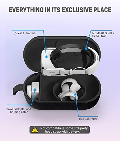 Movmao Case Case Complatible со Oculus Quest 2, тврда торба за слушалки со елитни ленти и контролори на допир Други додатоци за